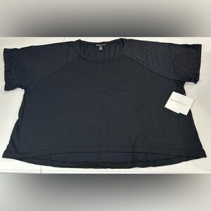 Beyond Yoga Women's Large Signature High Low Cropped Tee Black T-Shirt NWT Retro